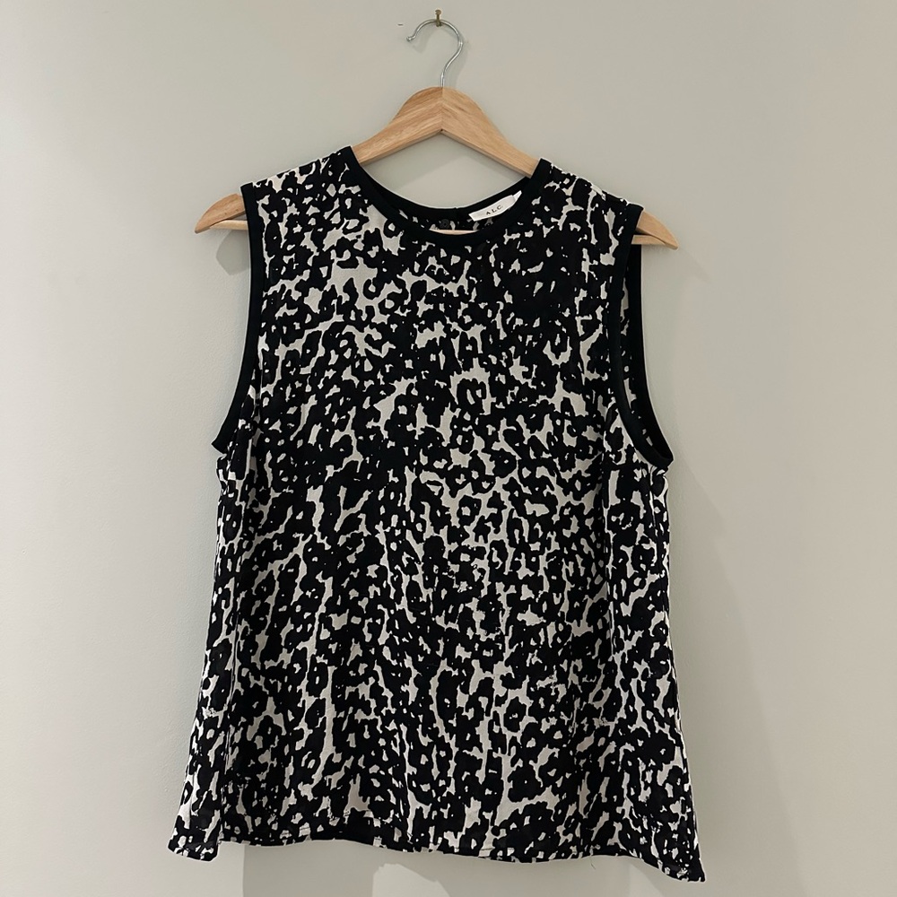 A.L.C. Black and White Sleeveless Women's Top 100% Silk Sz L